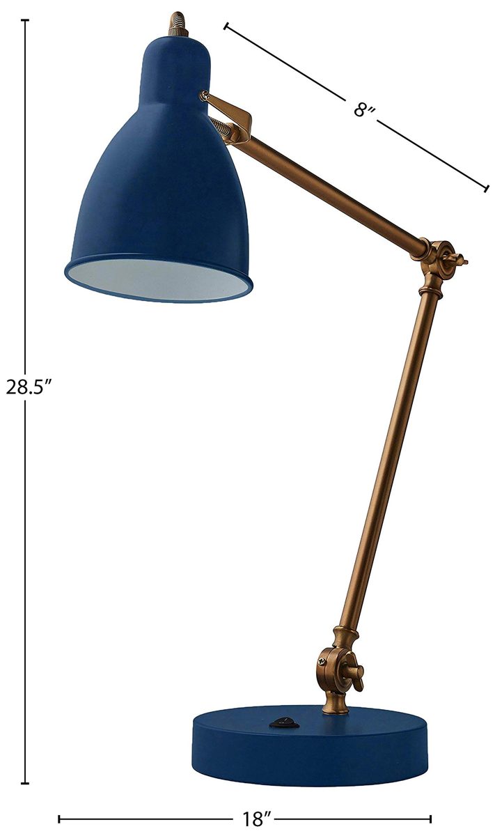 Rivet Caden Adjustable Task Table Lamp with Bulb, 28.5"H, Blue and Brass