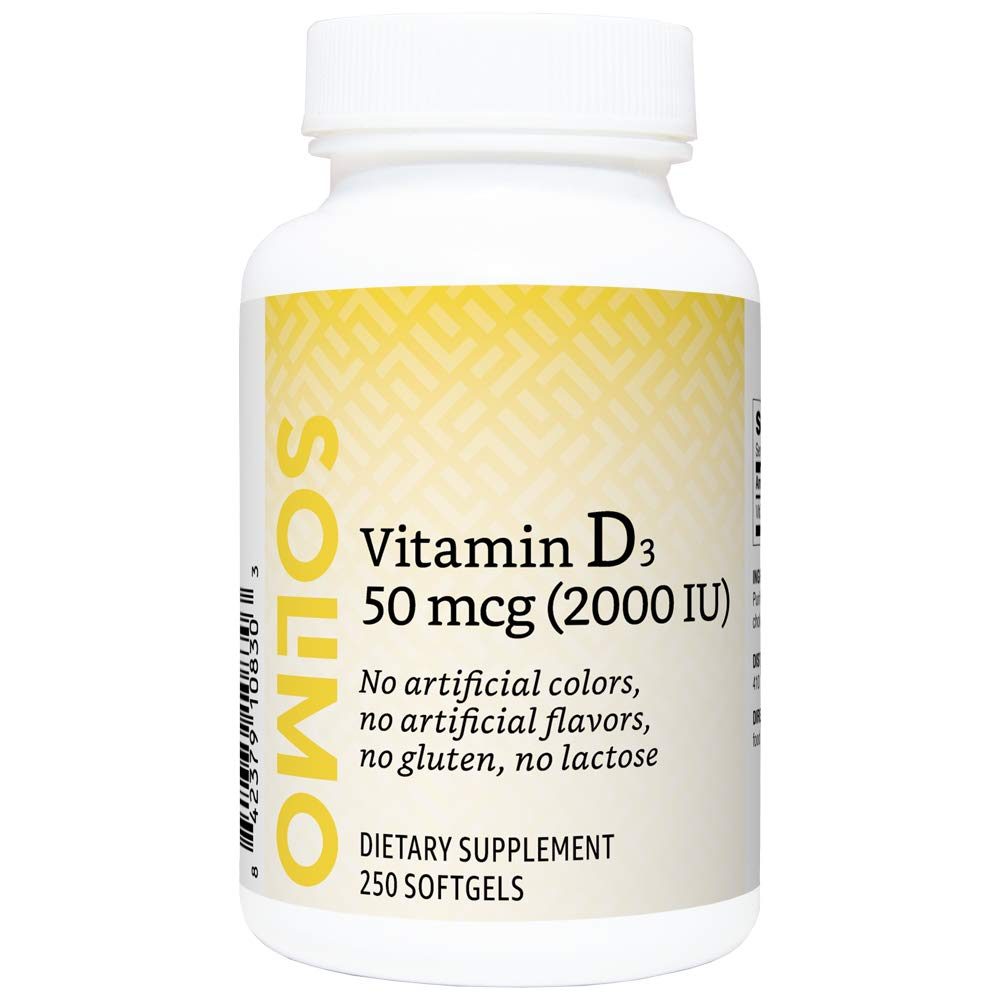 Amazon Brand - Solimo Vitamin D3 50 mcg (2000 IU), 250 Softgels, Eight Month Supply