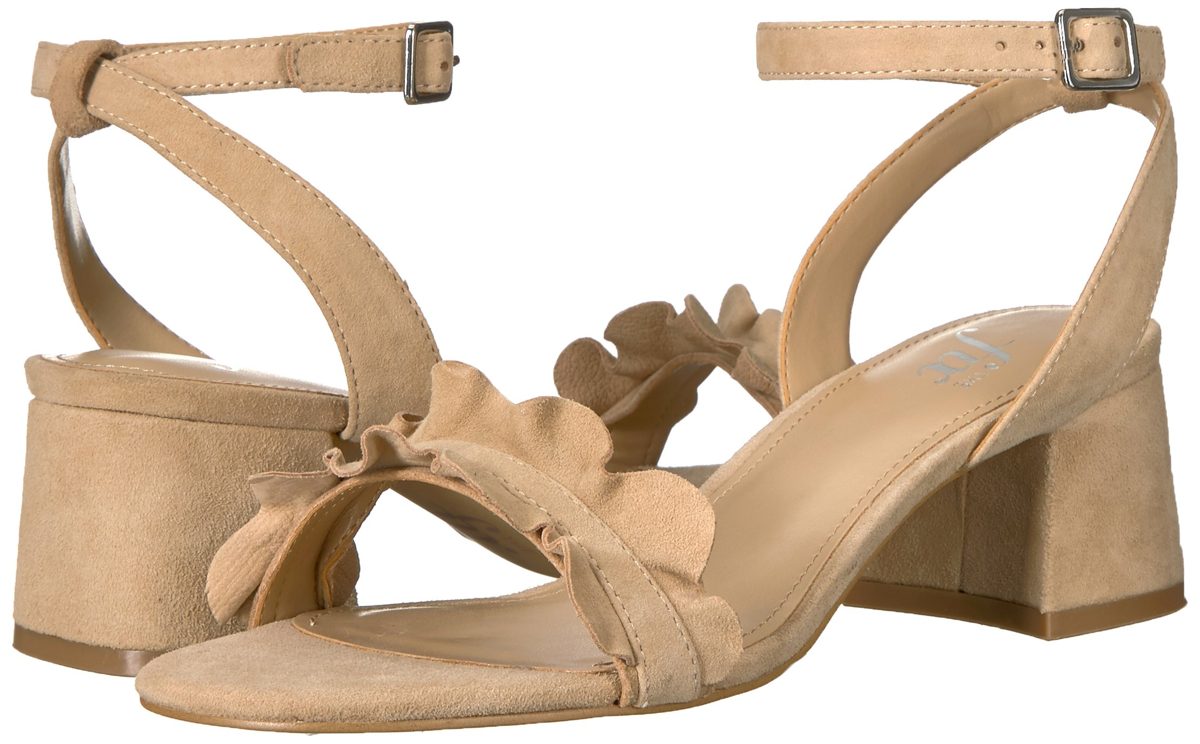Amazon Brand - The Fix Women's Lizzie Block Heel Ruffled Sandal Heeled, Dove Suede, 10 B US