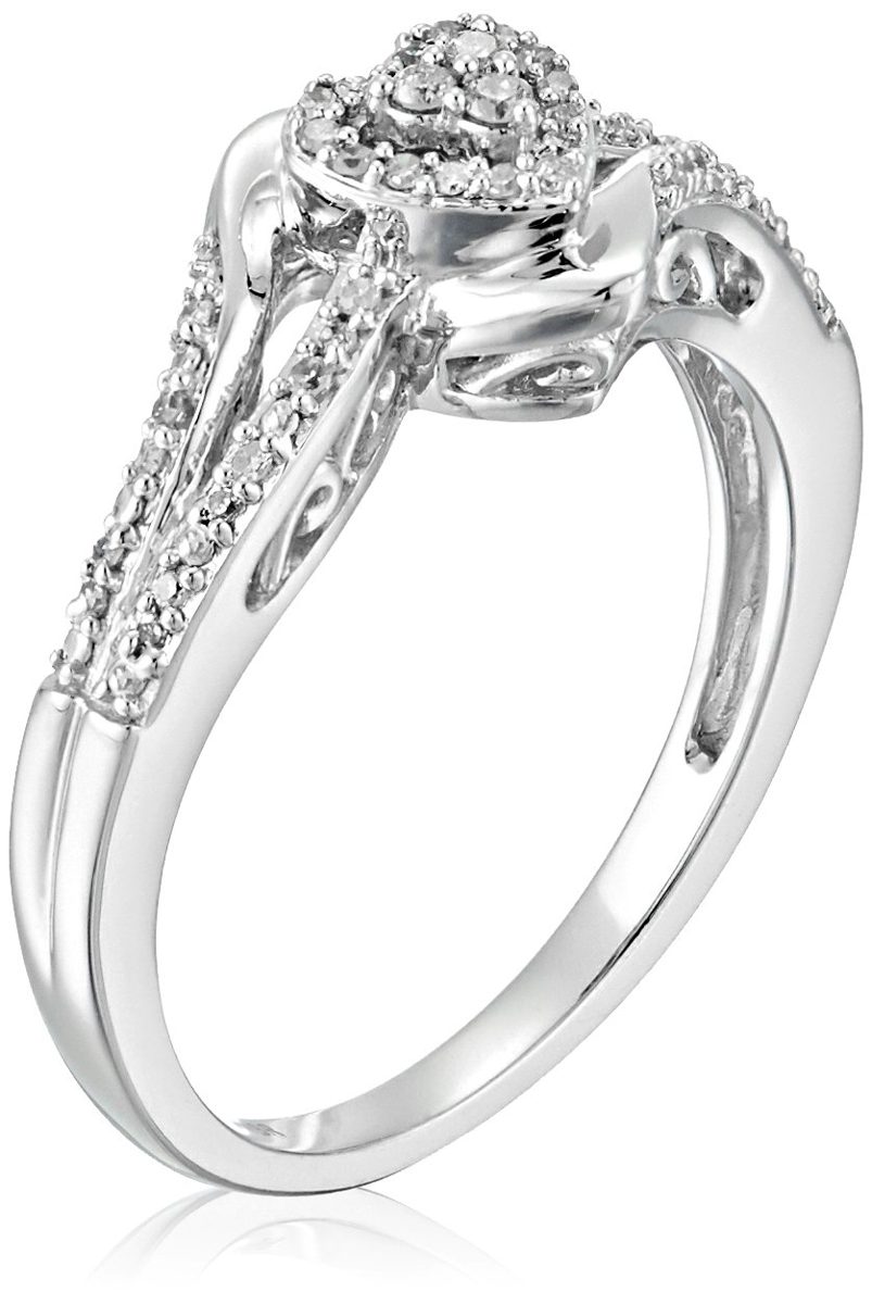 Sterling Silver Diamond Heart Shape Promise Ring, whites