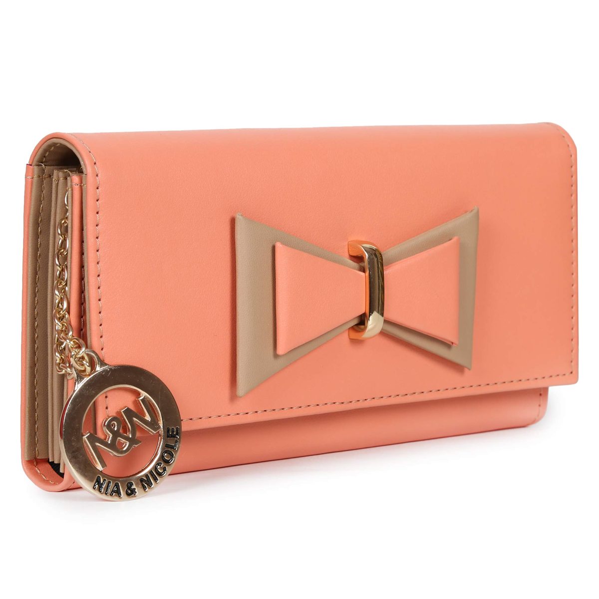 Nia & Nicole Women's Wallet (Orange, Beige)