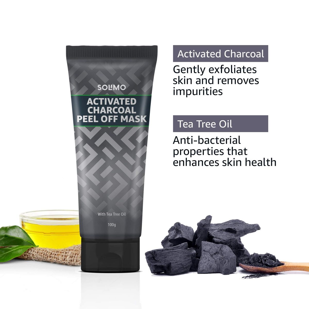 Amazon Brand - Solimo Acne Control Charcoal Peel-off Face Mask 100g