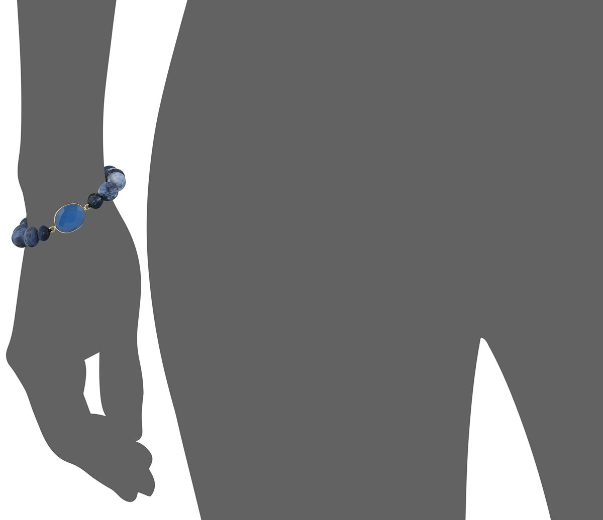 Sodalite with Blue Onyx Bezel Bead Accent Stretch Bracelet, 7.5"