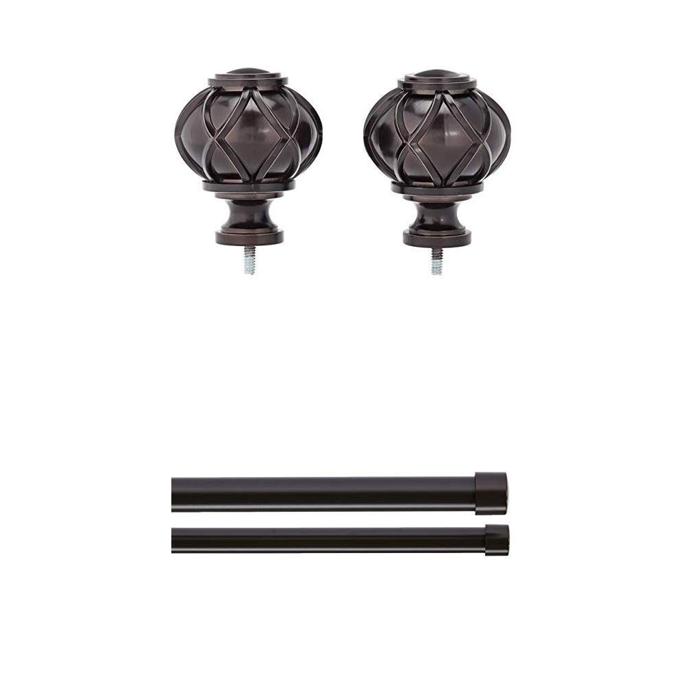AmazonBasics Round Capped Finial with 1" Double Curtain Rod - 72-144", Espresso (Dark Bronze)