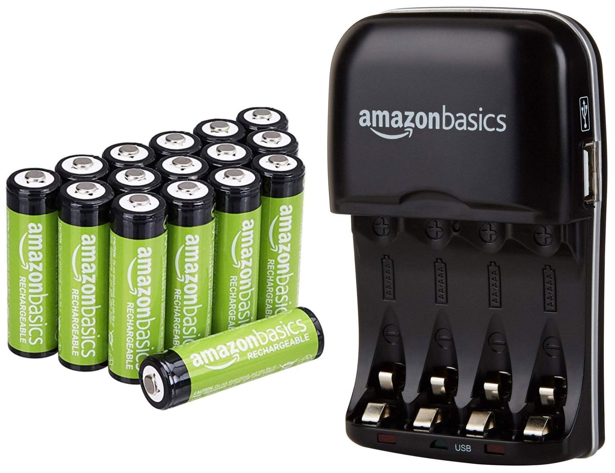 AmazonBasics AA Rechargeable Batteries (16-Pack) and Ni-MH AA & AAA Battery Charger With USB Port Set