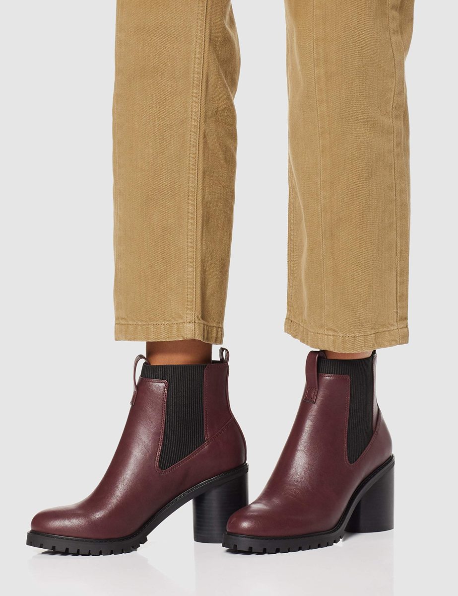 Amazon Brand - find. Chunky Sole Chelsea Boots, Rot Burgundy), US 7.5