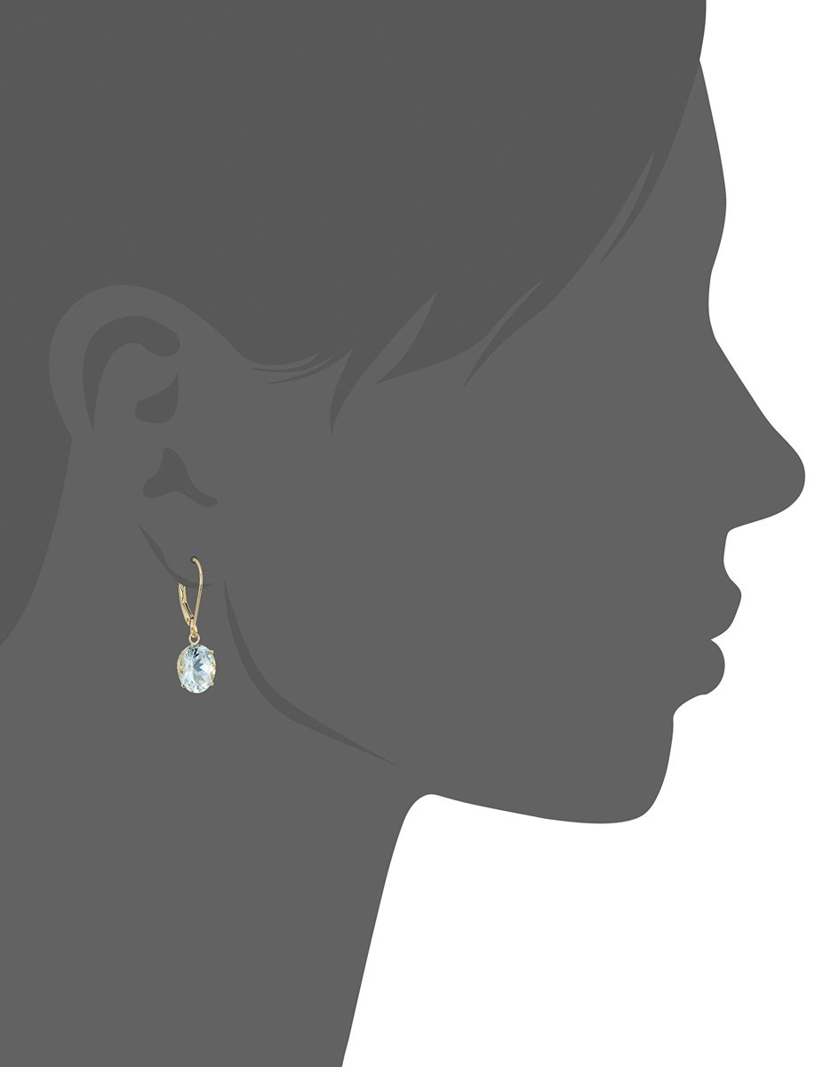 14K Gold Oval Gemstone Dangle Leverback Earrings