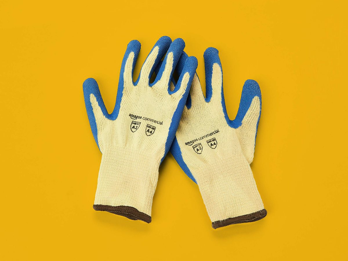 AmazonCommercial 10G Kevlar & Wrinkle Latex (Yellow/Blue), Size L, 12 pairs