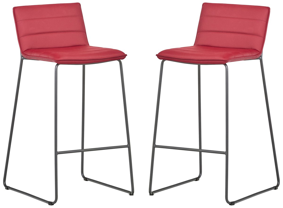 Amazon Brand – Rivet Julian Minimalist Modern Tufted Kitchen Bar Height Stools, Set of 2, 37.8 Inch Height, Synthetic Leather, Red