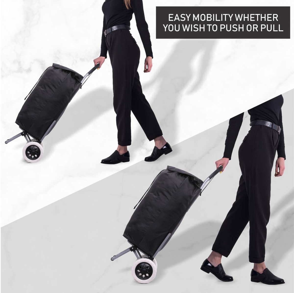 EONO Essentials 47L Lightweight Foldable Shopping Trolley, Set of 2, Black