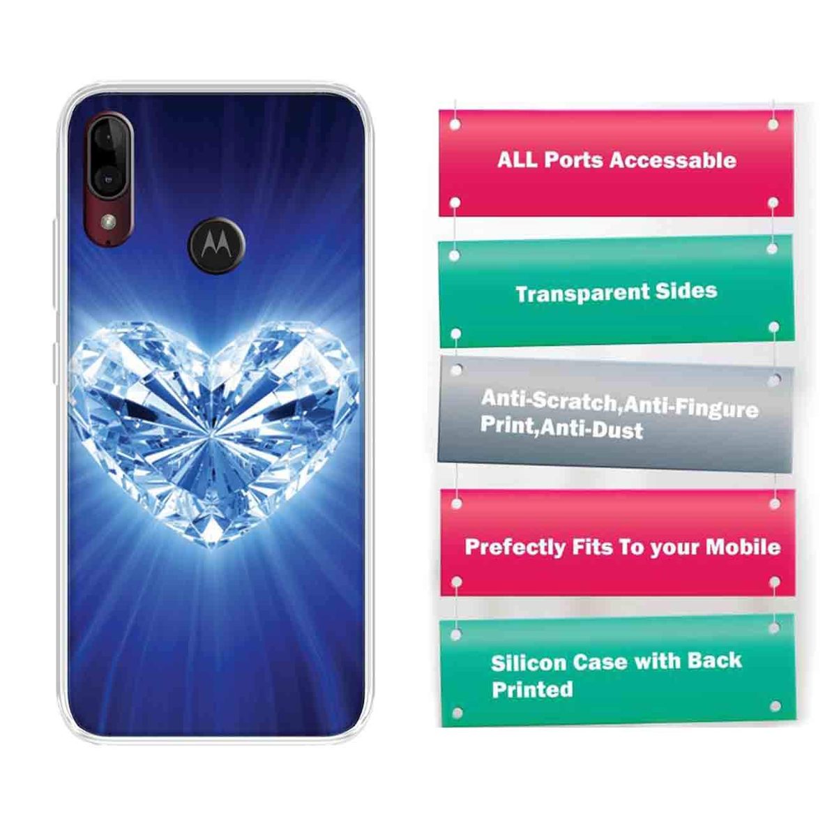 Amazon Brand - Solimo Designer Multicolor Diamond Heart Design Printed Soft Back Case Mobile Cover for Motorola Moto E6s / Motorola Moto E6 Plus