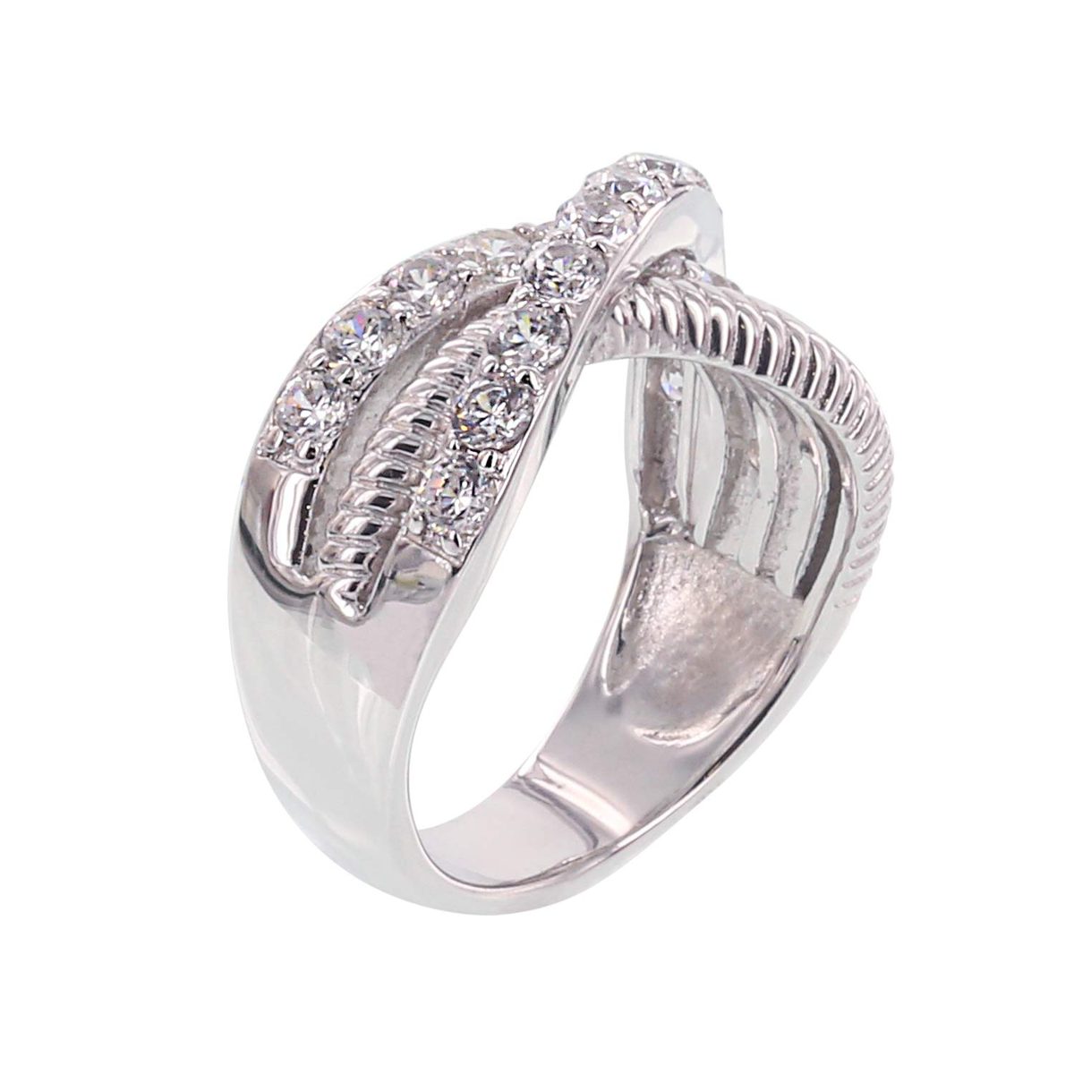 [Find] Amazon Collection Rhodium Plated Sterling Silver Clear Round kattokyu-bikkuzirukoniakurisukurosuringu, Size 9