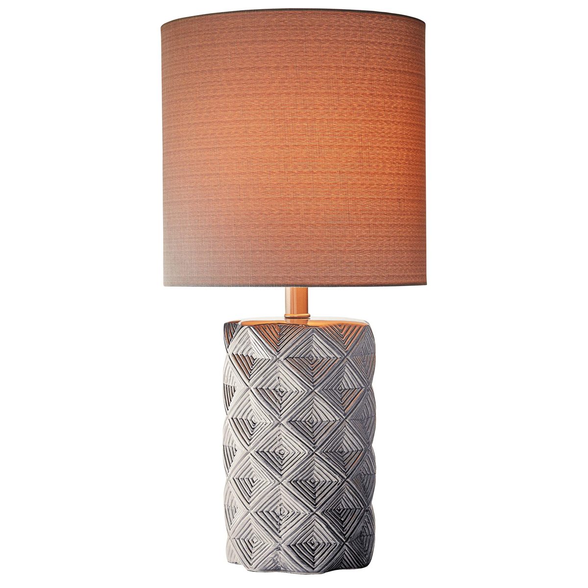 Rivet Modern Ceramic Table Lamp with Geometric-Patterned Base, 22.75" H, Grey