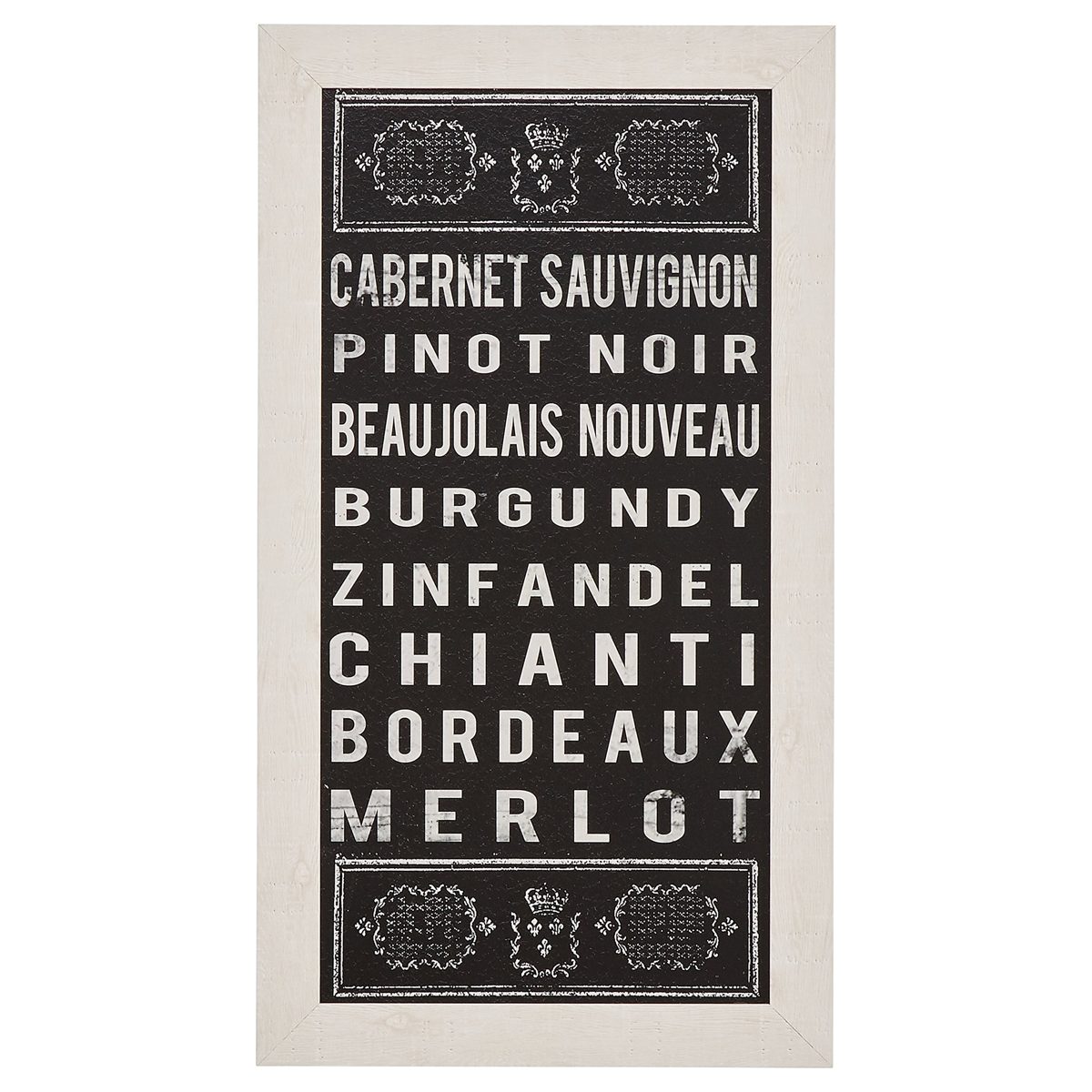Amazon Brand – Stone & Beam Vintage Black and White Red Wine List, White Frame, 15" x 27"