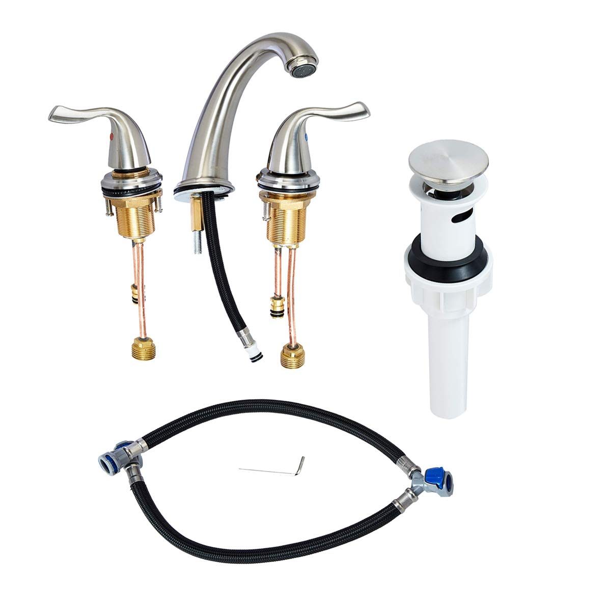 AmazonBasics Traditional 3 Piece Bathroom Faucet Set, Satin Nickel