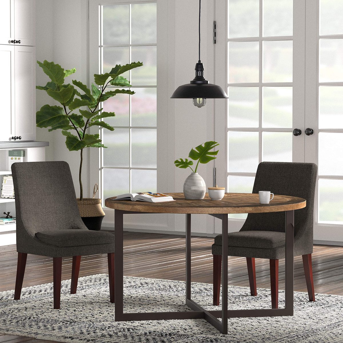 Amazon Brand – Stone & Beam Industrial Mango Wood Round Dining Table, 48"W, Gunmetal Finish
