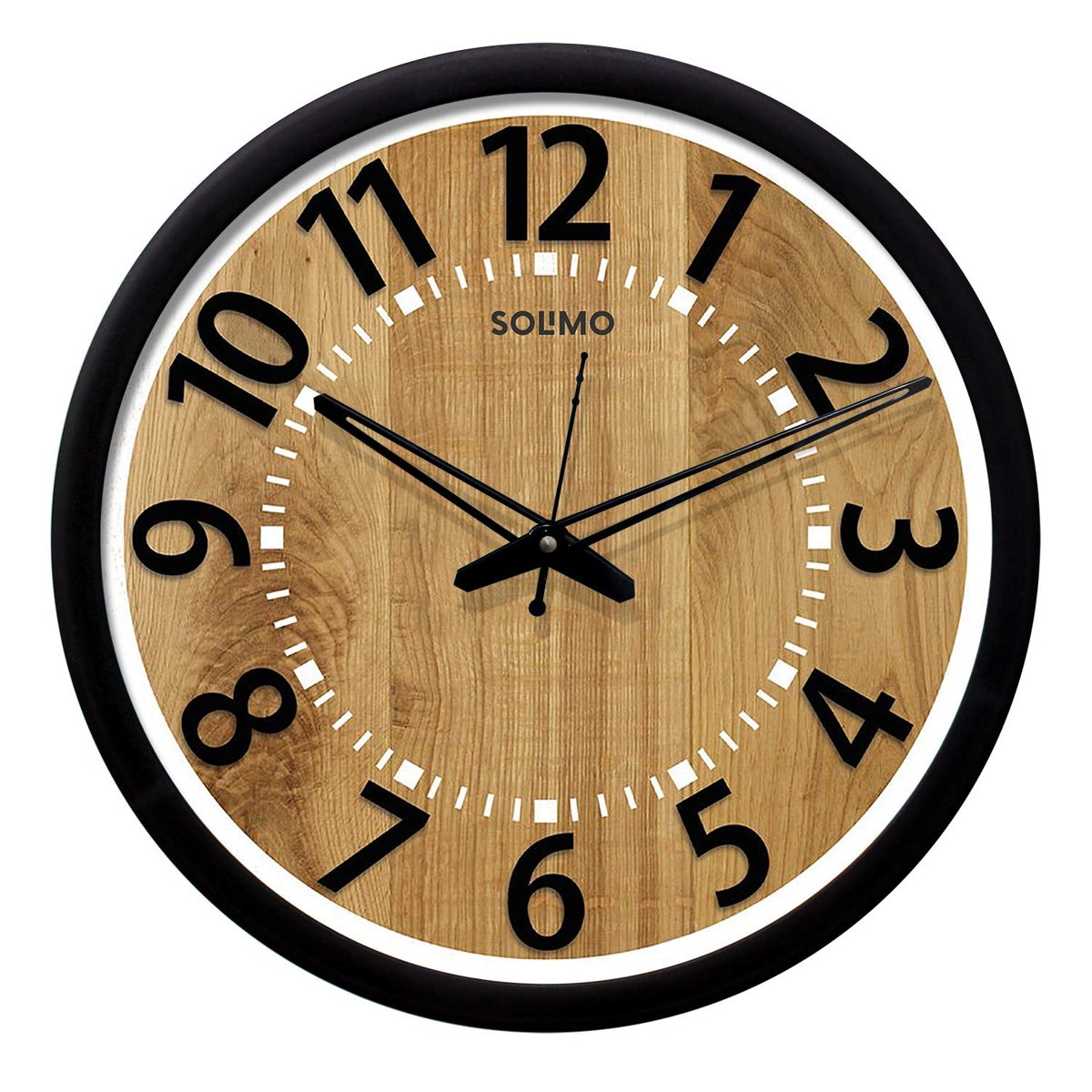 Amazon Brand - Solimo 12-inch Wall Clock - Bold Numerals (Silent Movement, Black Frame)
