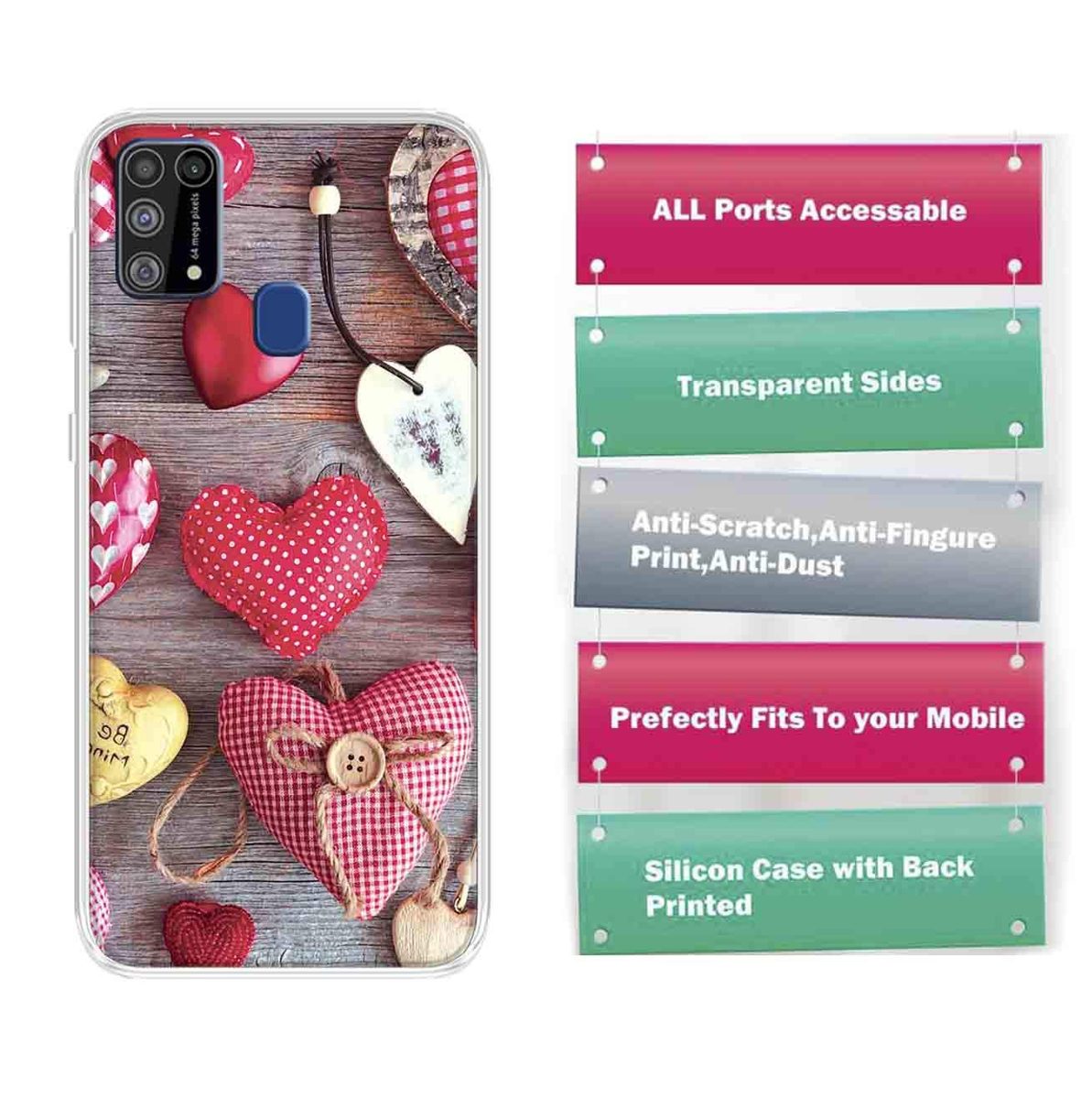 Amazon Brand - Solimo Designer Multicolor Heart Design Printed Soft Back Case Mobile Cover for Samsung Galaxy M31