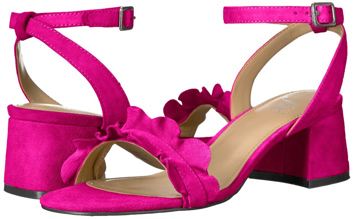 Amazon Brand - The Fix Women's Lizzie Block Heel Ruffled Sandal Heeled, Bubble Gum Pink Suede, 6 B US