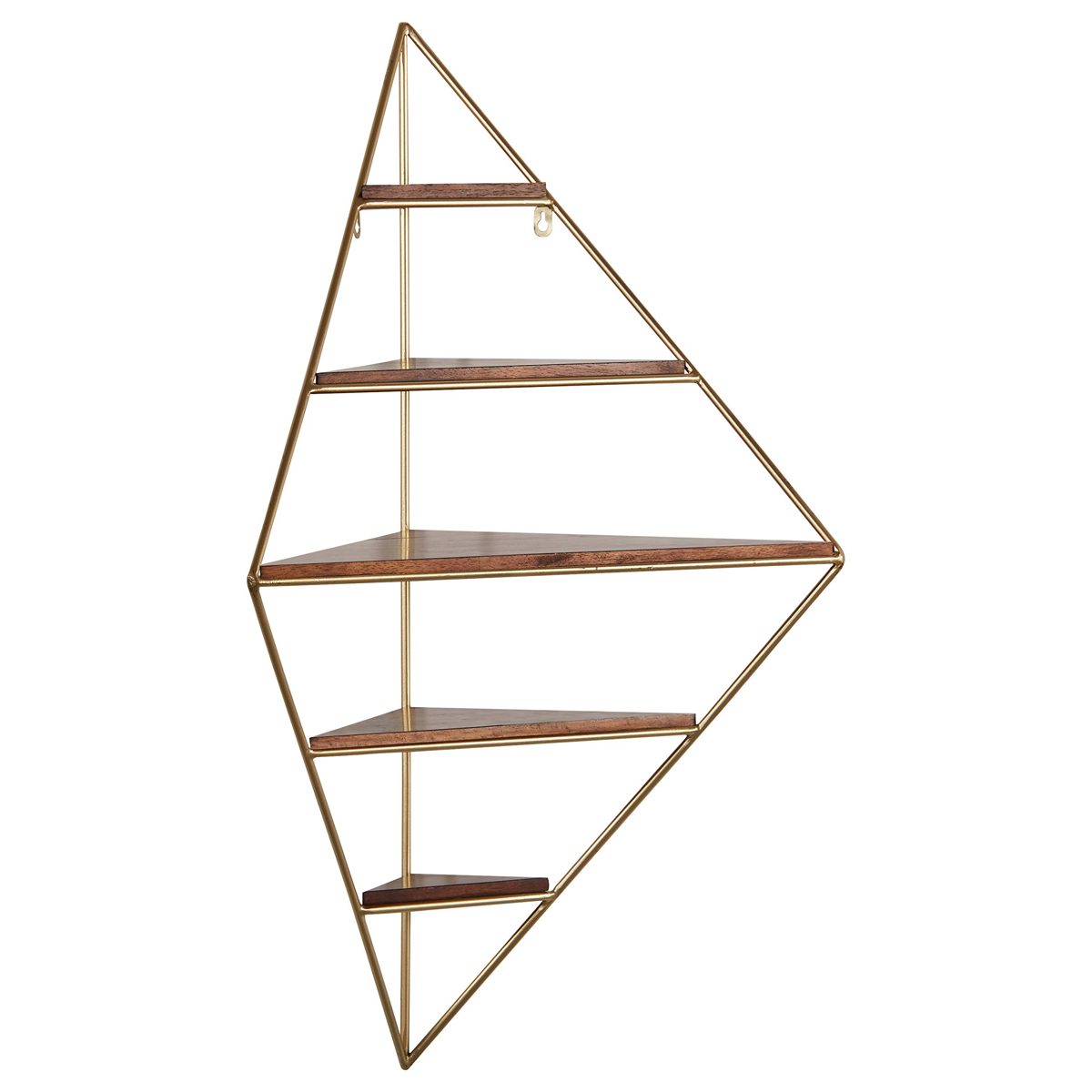 Amazon Brand – Rivet Modern Corner Floating Triangle 5 Shelf Wall Unit Decor - 36 Inch, Natural Wood and Gold