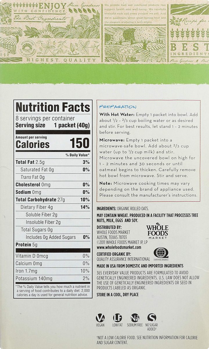 365 Everyday Value, Organic Instant Oatmeal Original, 11.2, 8 ct