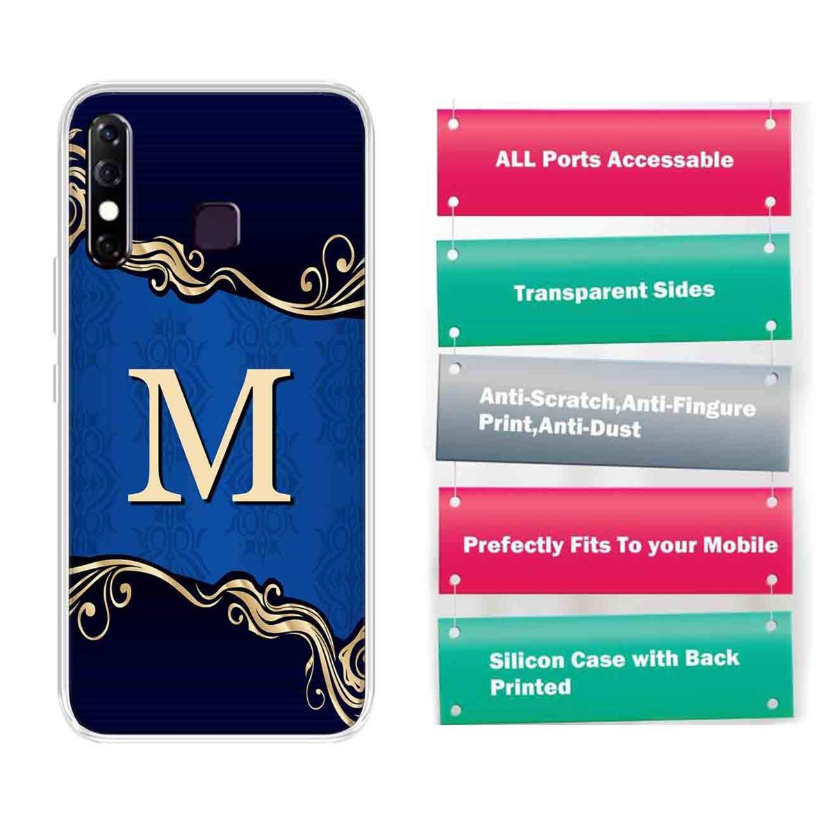 Amazon Brand - Solimo Designer Multicolor Blue Pattern Alphabet-M Printed Soft Back Case Mobile Cover for Infinix Hot 8