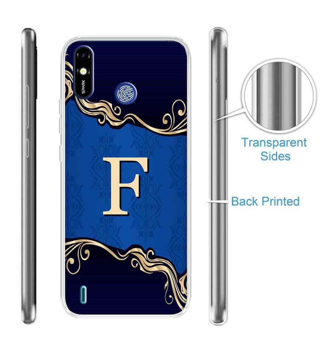 Amazon Brand - Solimo Designer Multicolor Blue Pattern Alphabet-F Printed Soft Back Case Mobile Cover for Tecno Spark Go Plus