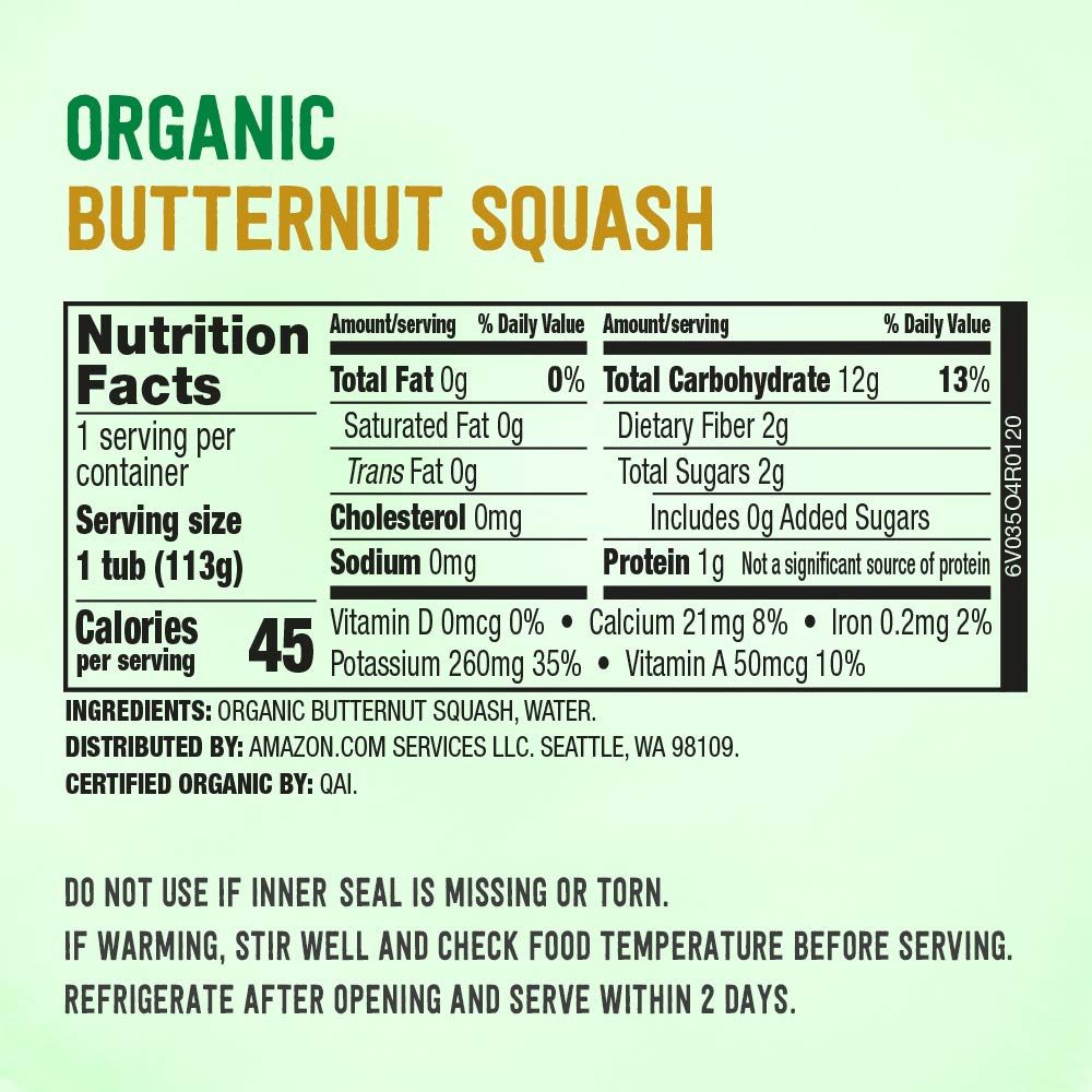 Amazon Brand - Mama Bear Organic Baby Food, Butternut Squash, 4 Ounce Tub, Pack of 12