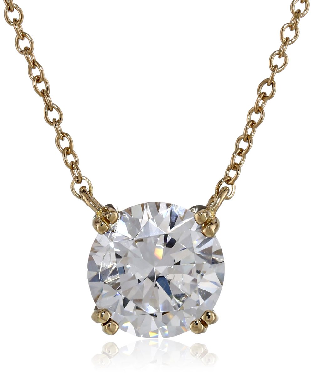 Platinum or Gold Plated Sterling Silver Swarovski Zirconia Round Solitaire Pendant Necklace