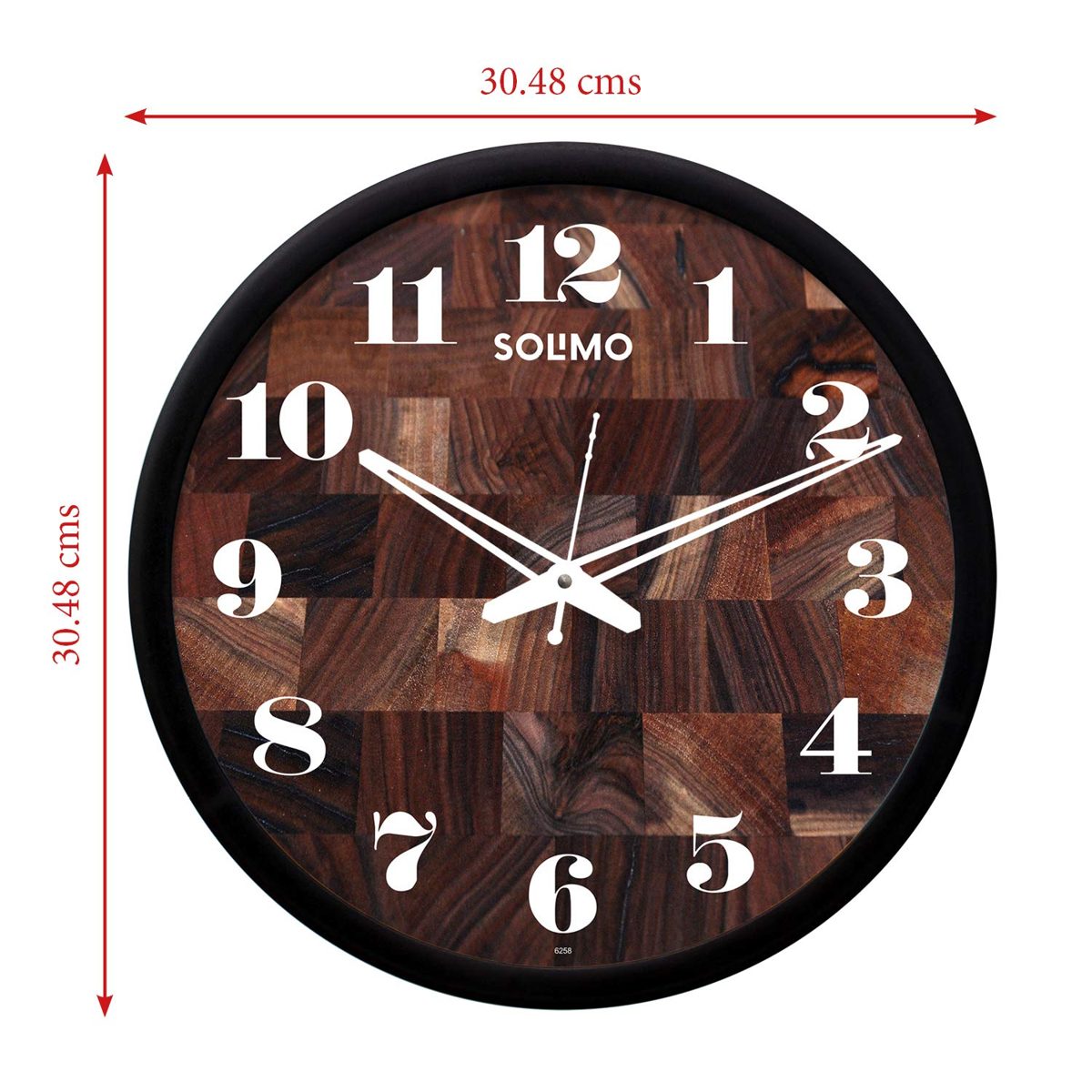 Amazon Brand - Solimo 12-inch Wall Clock - Teak Tiles (Silent Movement, Black Frame)
