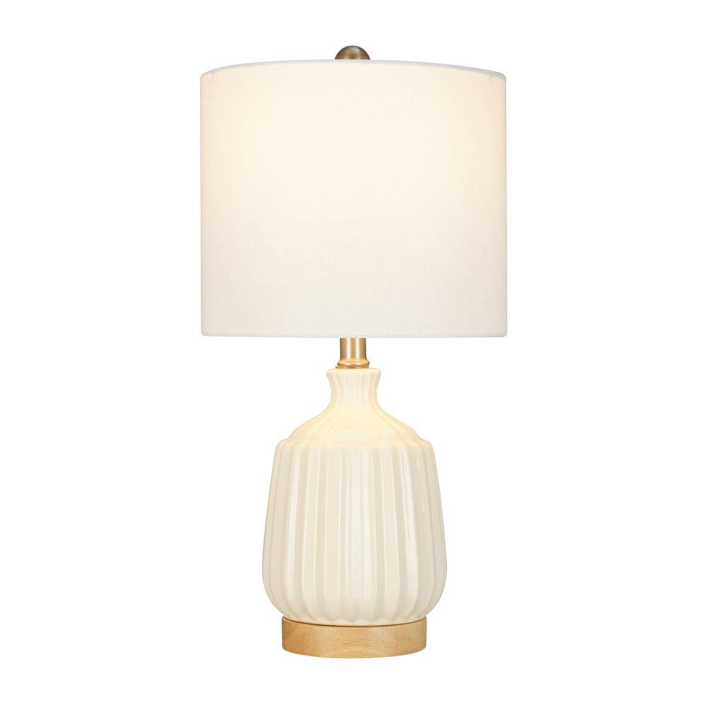 Amazon Brand – Stone & Beam Contemporary Ceramic Table Lamp With Real Wood Base, LED Bulb Included, 19.75"H, Cloud Dancer Ivory