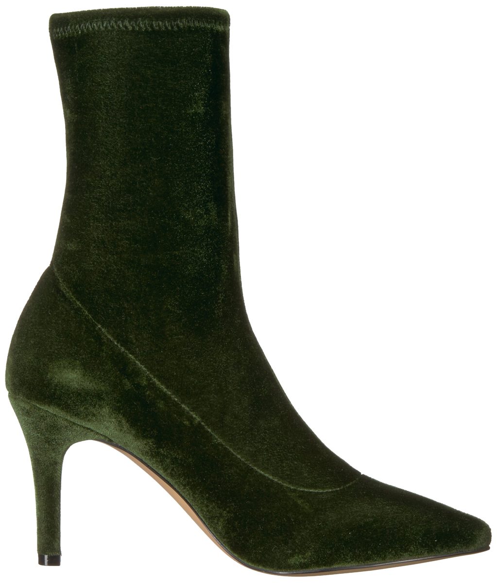 The Fix Women's Becca Pointed Toe Sock-Style Ankle Boot, Olive Stretch Velvet, 6 B US