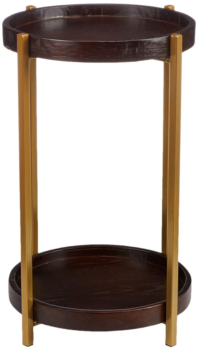 Amazon Brand - Rivet Round End/Side Table with 2 Shelves, 40 x 40 x 61 cm, Pine Wood with Walnut-Colour Lacquer/Metal