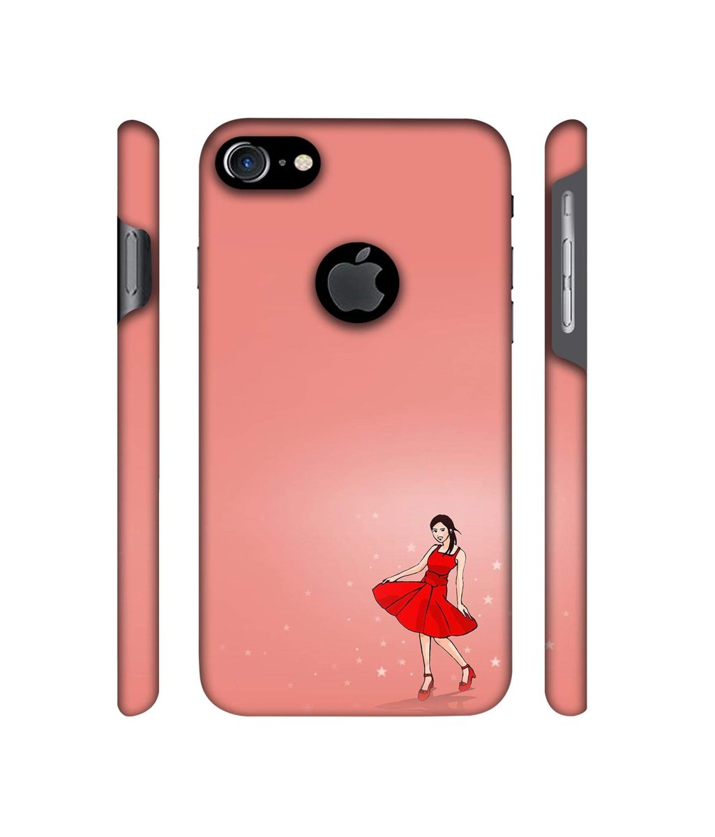 Amazon Brand - Solimo Designer Red Dress Lady 3D Printed Hard Back Case Mobile Cover for Apple iPhone 7 (with Logo Cut)