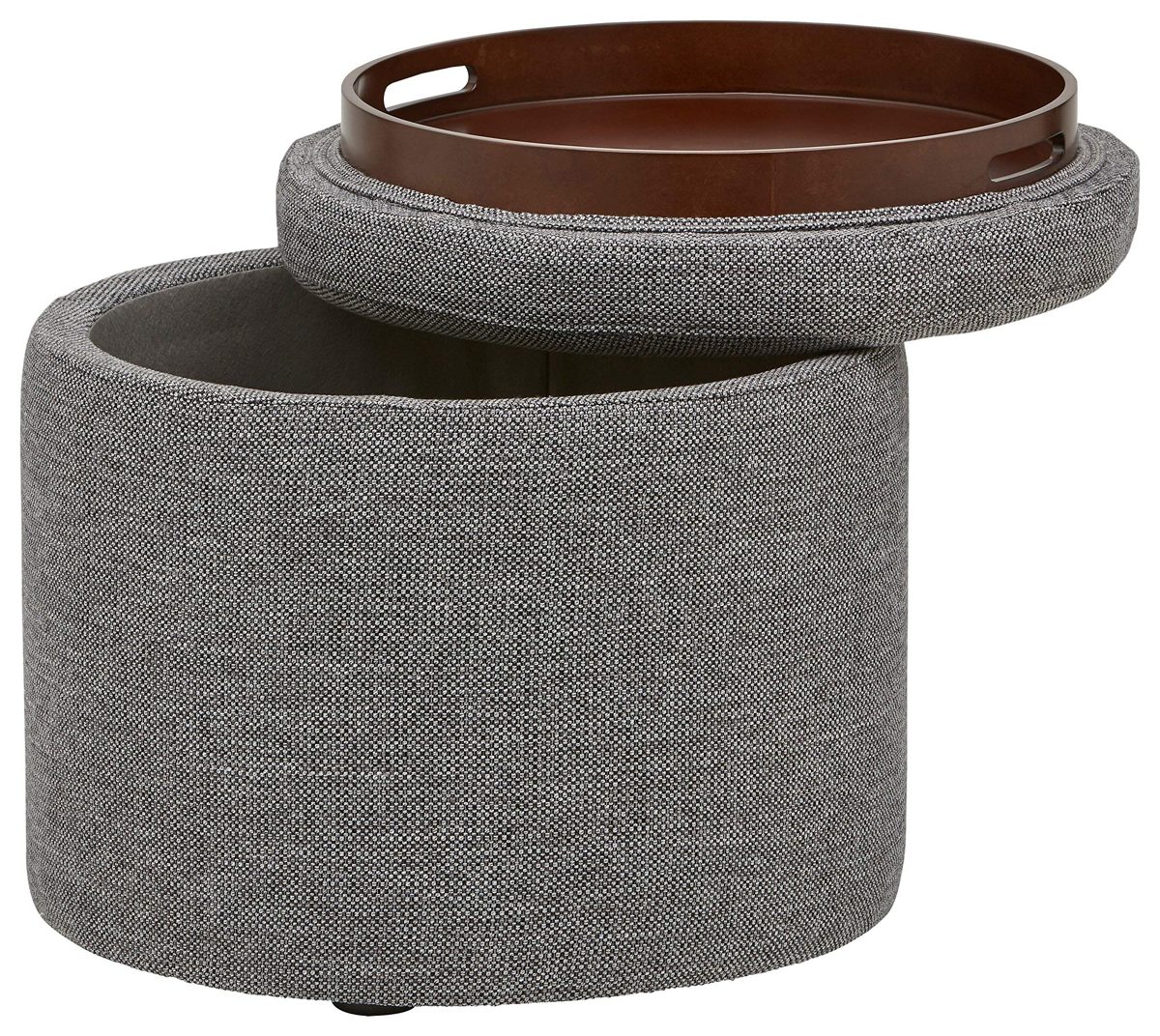 Rivet Madison Modern Round Lift-Top Storage Tray Ottoman Pouf, 19.7"W, Grey Storm (Renewed)