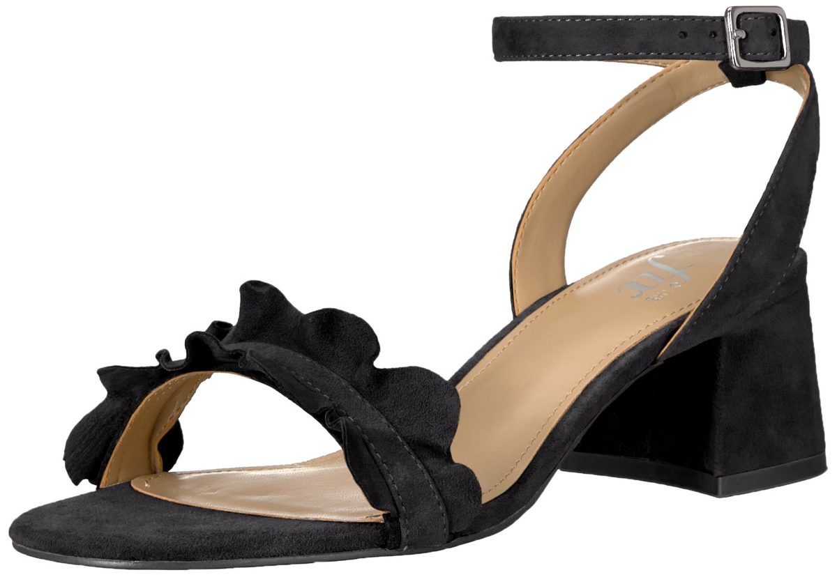 Amazon Brand - The Fix Women's Lizzie Block Heel Ruffled Sandal Heeled, Black Suede, 9 B US