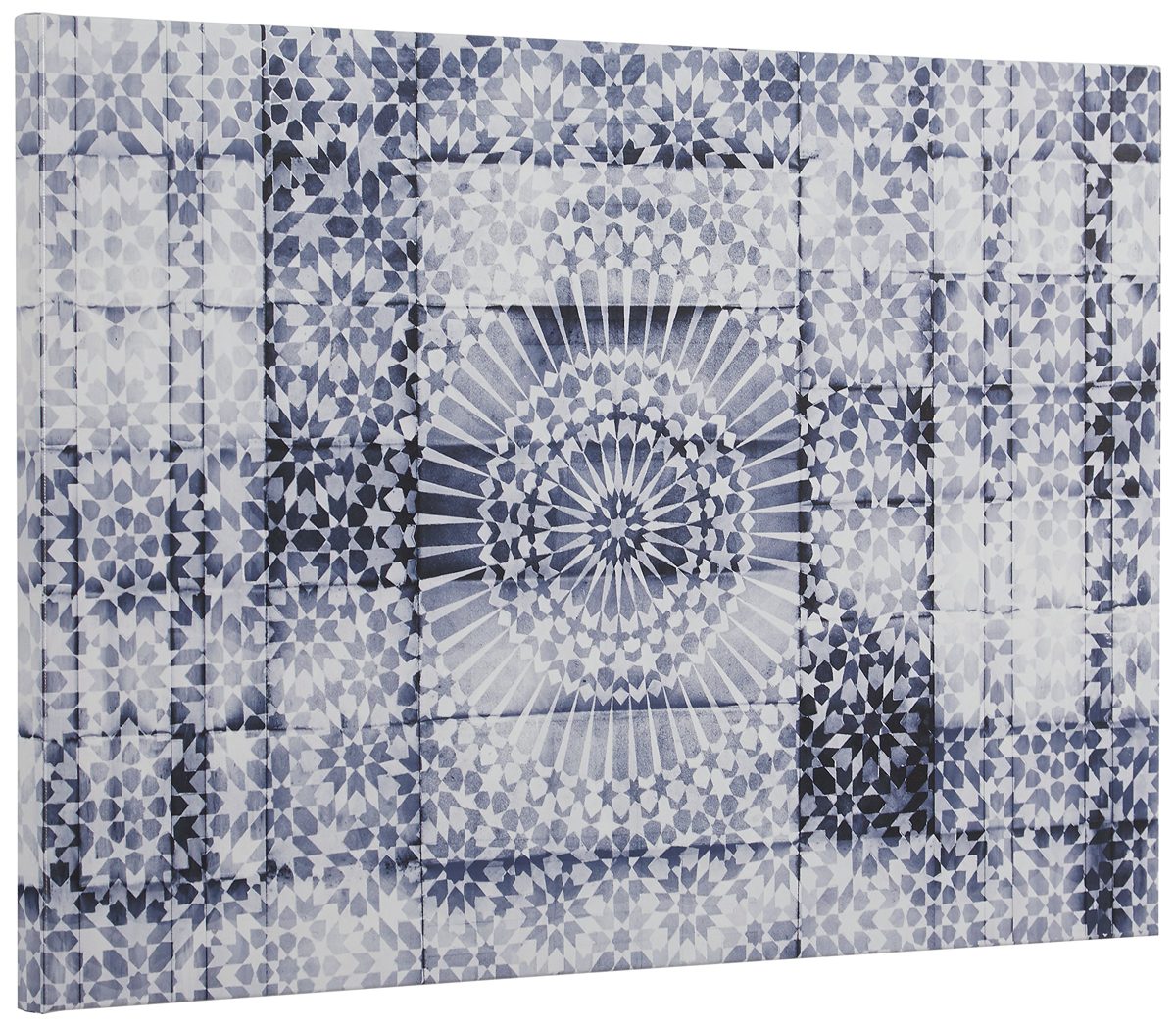 Amazon Brand – Stone & Beam Contemporary Blue and White Mandala Print Wall Art on Canvas, 24" x 16"