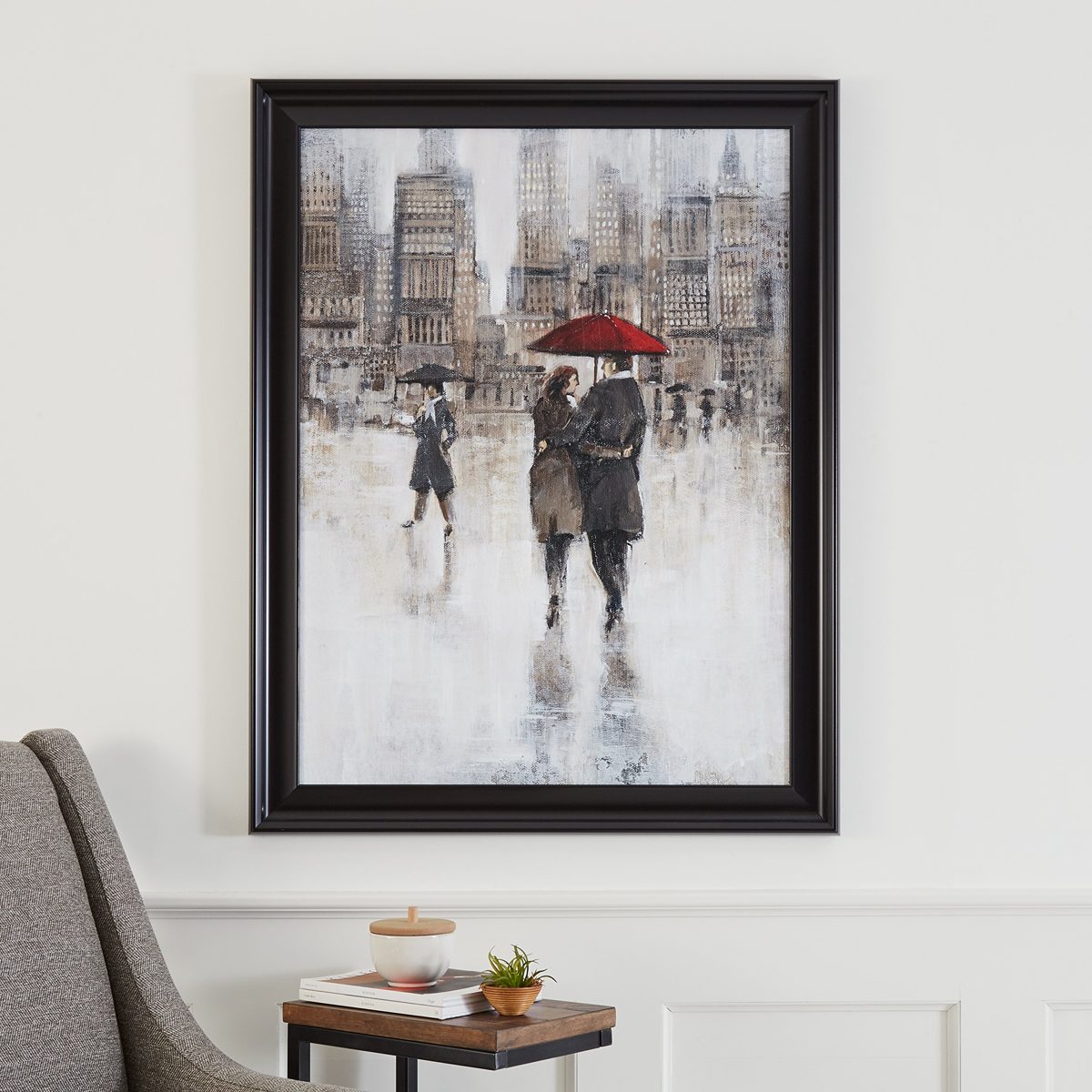 Amazon Brand – Stone & Beam Couple with Red Umbrella Print, Black Frame, 37" x 47"
