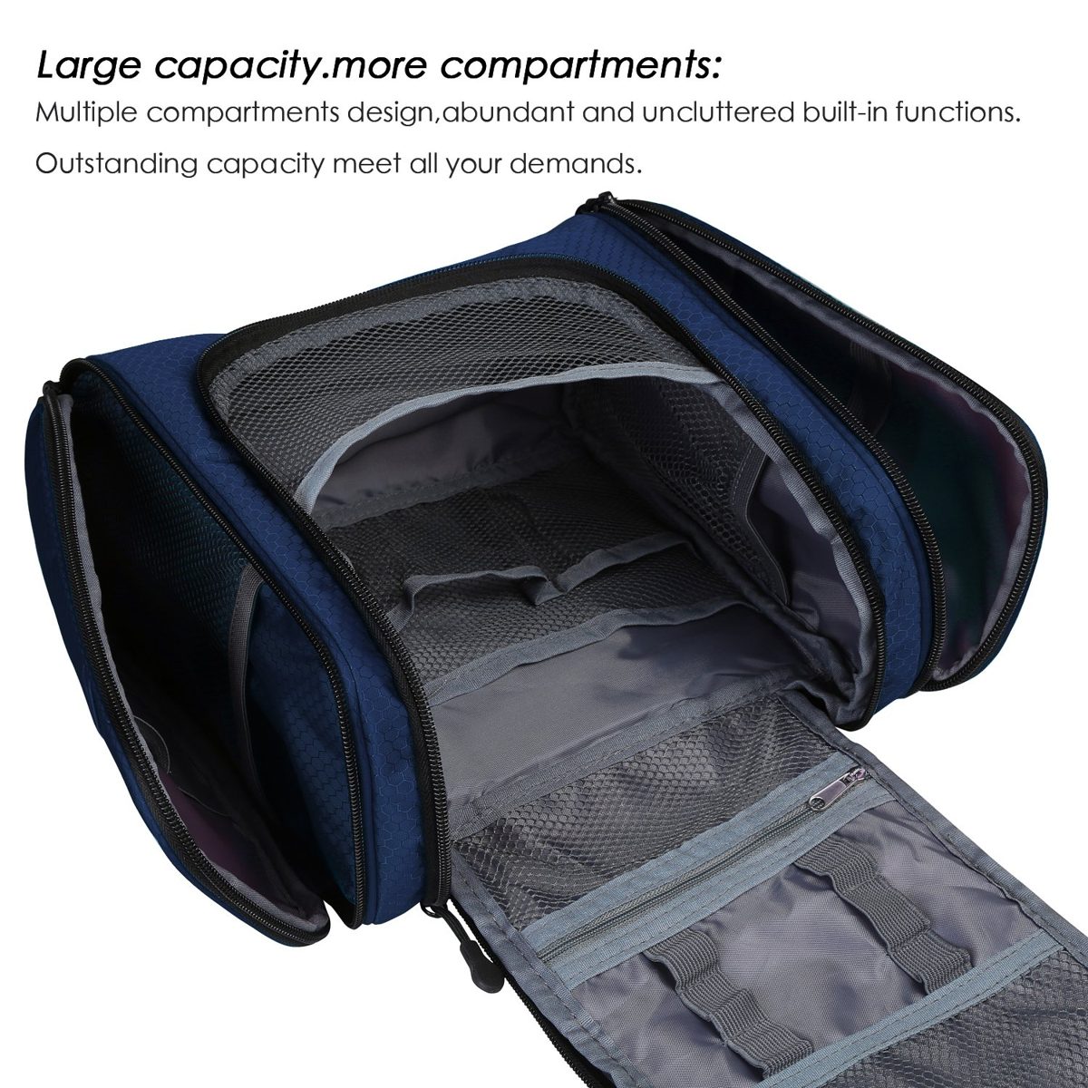 Eono Essentials Large Cosmetics Bag for Men &amp; Women - for Make-Up, Cosmetics, Shaving &amp; Travel Accessories, Personal Items - Hanging Toiletry Set, Make-Up Organiser Blue