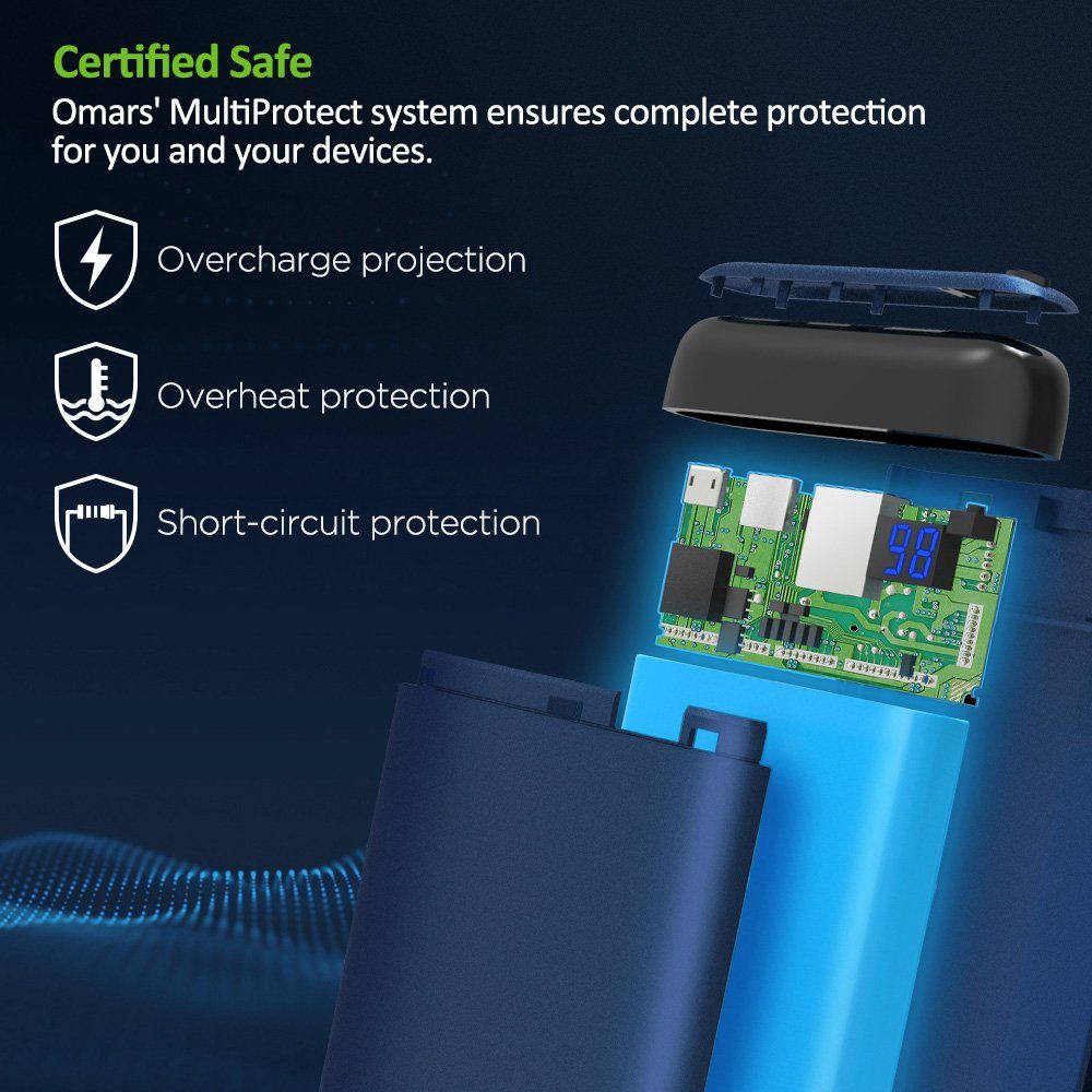 Omars PD Power Bank, Portable Charger 10000mAh with USB C Power Delivery QC Quick Charge 3.0 USB Type-C 18W Output Compatible with iPhone Xs/XR/XS Max/X / 8/8 Plus, iPad, Galaxy S9 / Note 9 (Blue)
