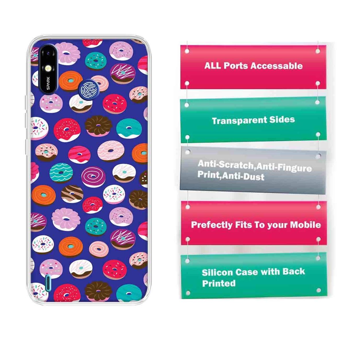 Amazon Brand - Solimo Designer Multicolor Donuts Blue Pattern Printed Soft Back Case Mobile Cover for Tecno Spark Go Plus