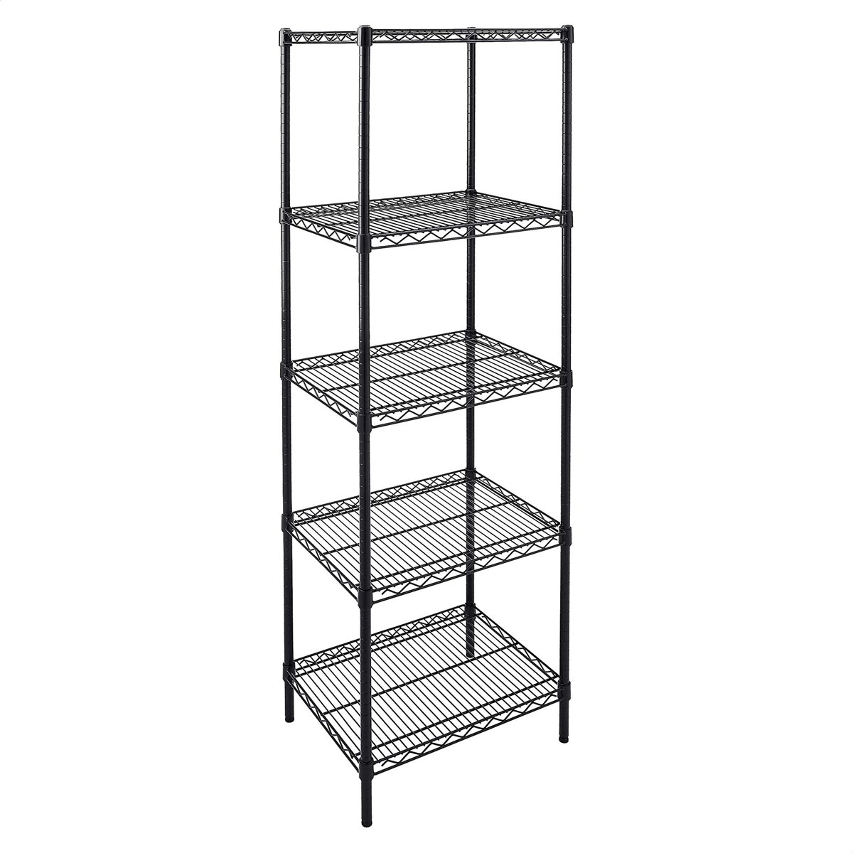 AmazonCommercial Heavy-Duty 5-Tier Steel Wire Shelving with Optional Wheels, NSF Certified, 24" W x 18" D, Black