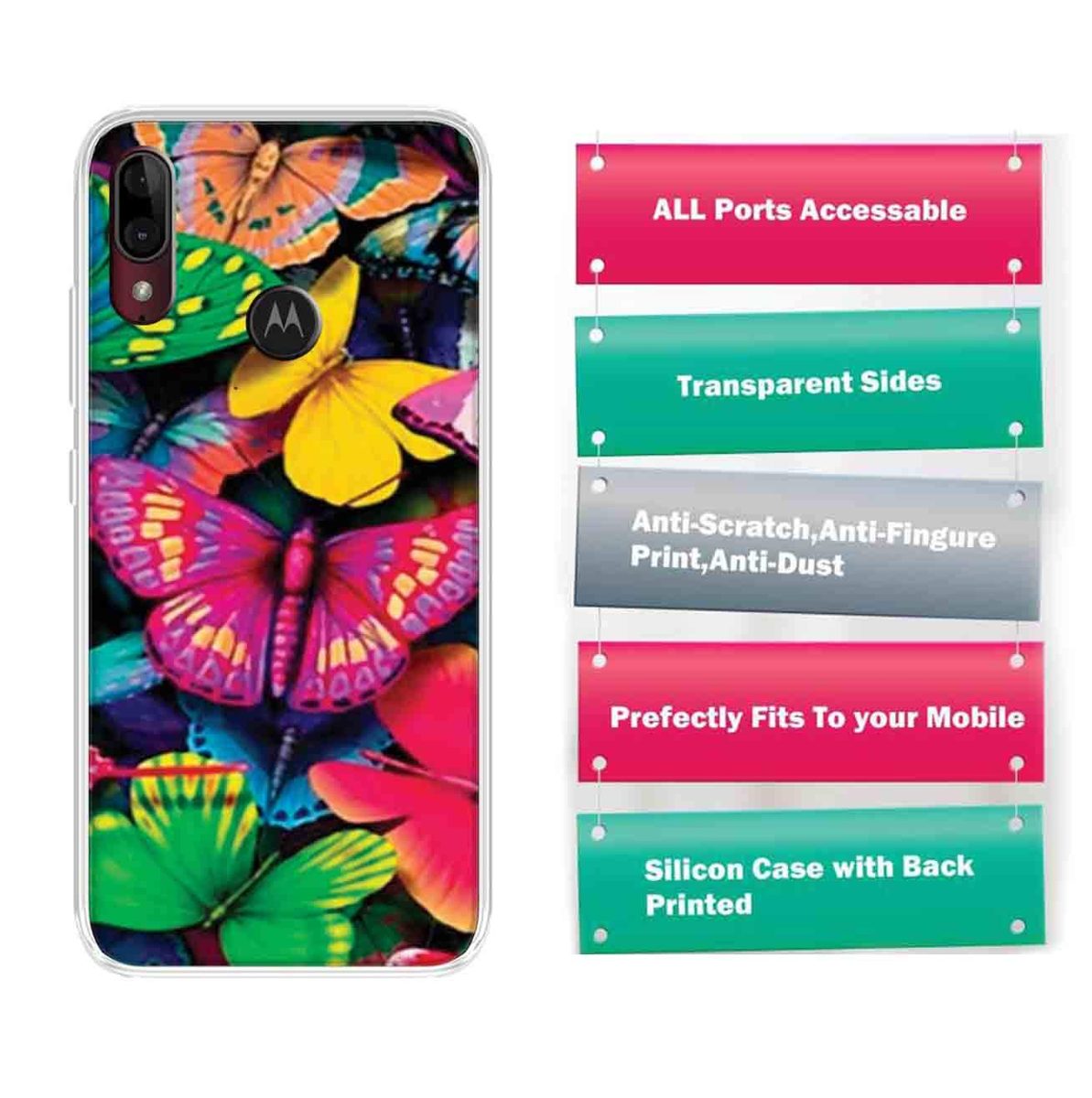 Amazon Brand - Solimo Designer Multicolor Butterfly Colourful Design Printed Soft Back Case Mobile Cover for Motorola Moto E6s / Motorola Moto E6 Plus