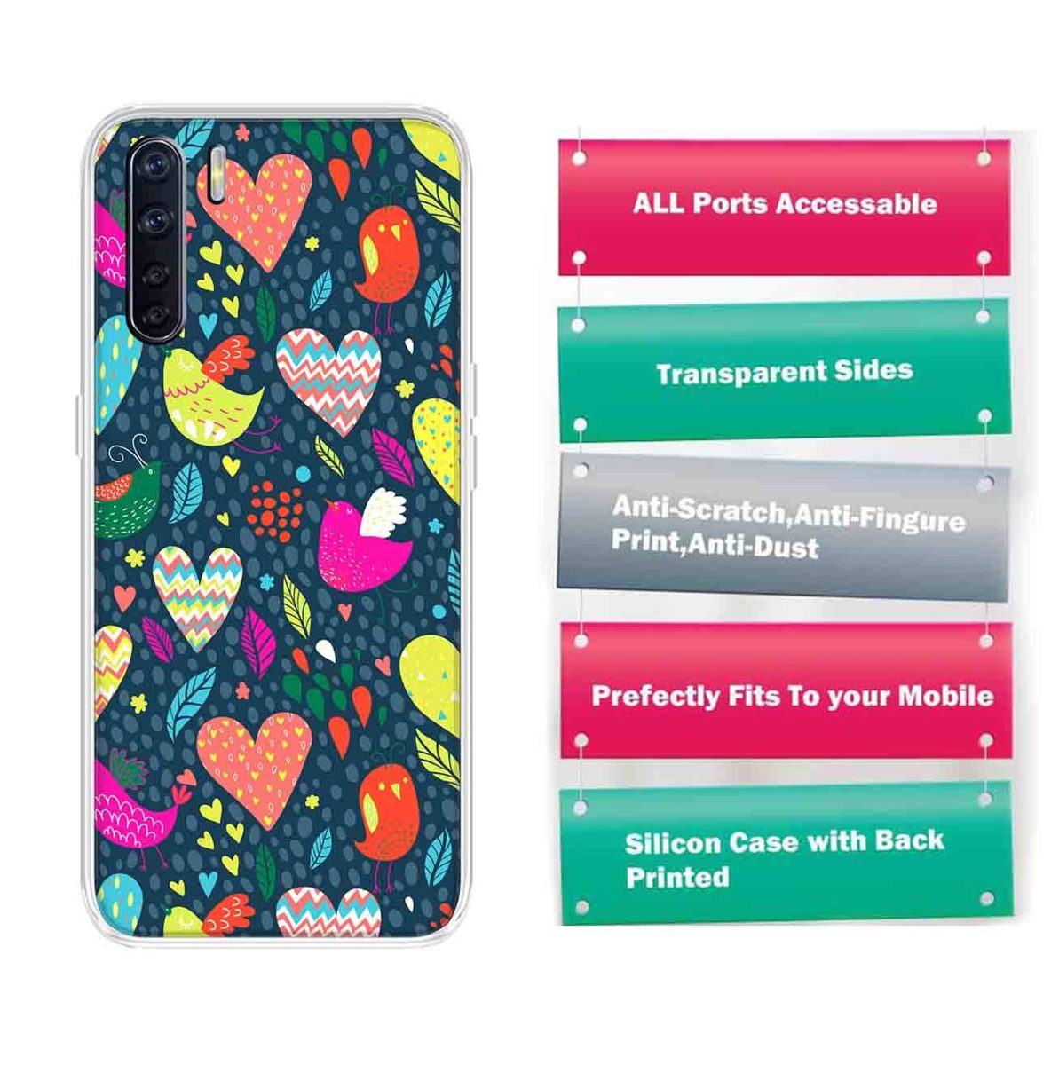 Amazon Brand - Solimo Designer Multicolor Love Bird Design Printed Soft Back Case Mobile Cover for Oppo F15