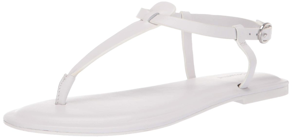 Amazon Brand - 206 Collective Women's Sakon Leather Flat Sandal, White, 9 B US
