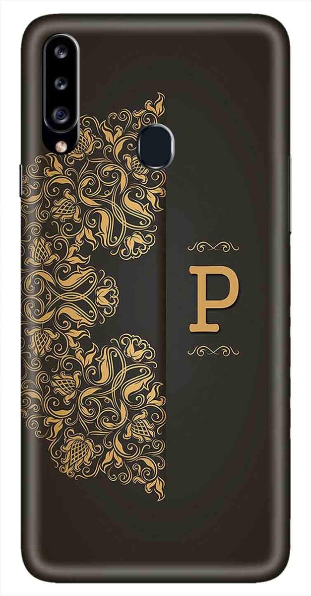 Amazon Brand - Solimo Designer Black Pattern Alphabet-P 3D Printed Hard Back Case Mobile Cover for Samsung Galaxy A20s
