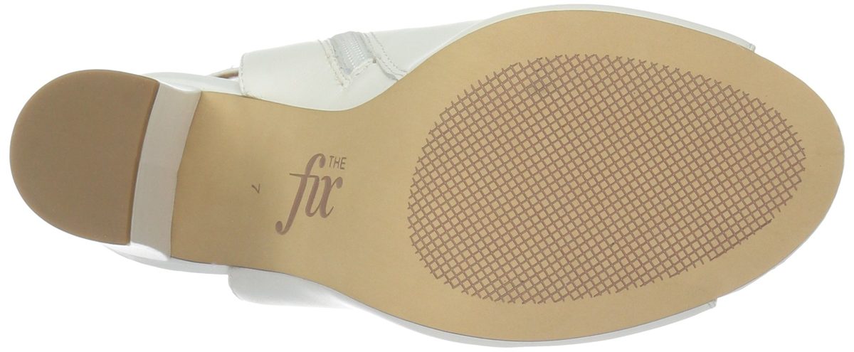 Amazon Brand - The Fix Women's Giana Open Toe Bootie with Pearl Buckle, bright white leather, 6.5 B US