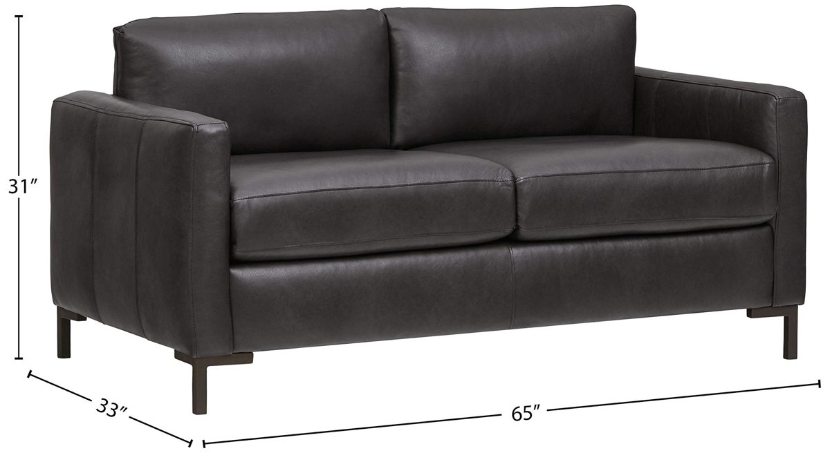 Amazon Brand – Rivet Edgewest Modern Loveseat, Leather, 65"W, Charcoal
