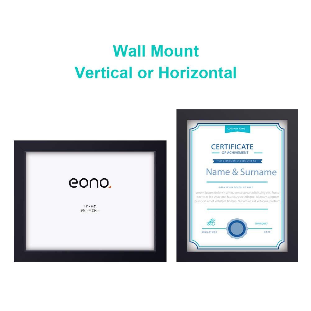 Eono by Amazon - Document Frame/Certificate Frames Made of Solid Wood High Definition Glass and Display Certificates 22x28 cm Standard Paper Frame with Stand Black