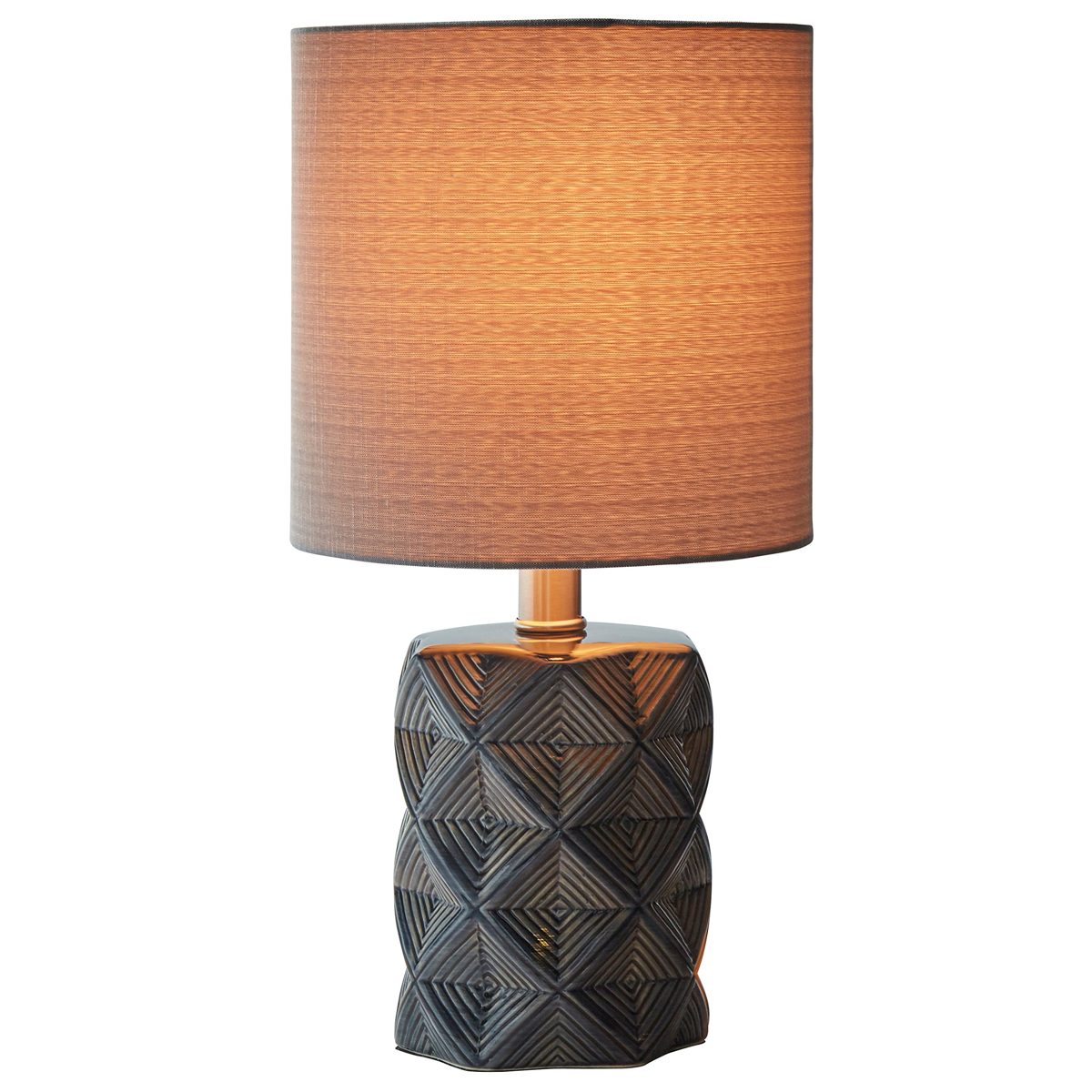 Rivet Geo Diamond Black Modern Ceramic Table Lamp with Bulb, 15"H, Grey